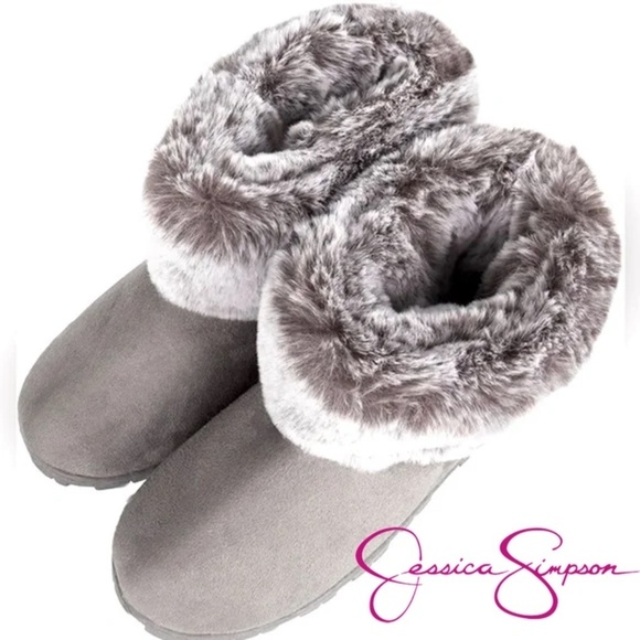 Jessica Simpson Slipper Boot Shoes Plush Faux Fur Lining Vegan Suede Memory Foam - Picture 1 of 11